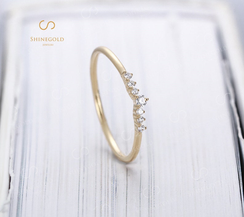 Curved Diamond Wedding Band Yellow Gold Wedding Band Unique Etsy