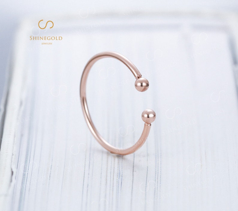 Bead wedding band Rose gold ring Dainty filled ring Open ring Adjustable ring Wire ring Smooth stacking ring set Christmas gift Stackable