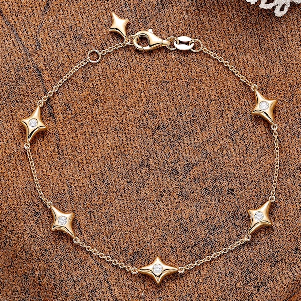 Pulseira Estrela de Moissanita da BlessGem • Ouro Amarelo • Corrente Celestial • Presente para Ela