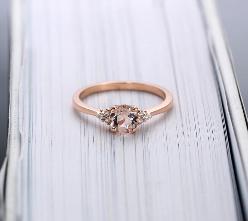 Vintage Morganite Engagement Ring, Dainty Marquise Cut Wedding Ring, Art deco Rose Gold Diamond Bridal Ring, Promise Anniversary Ring image 1
