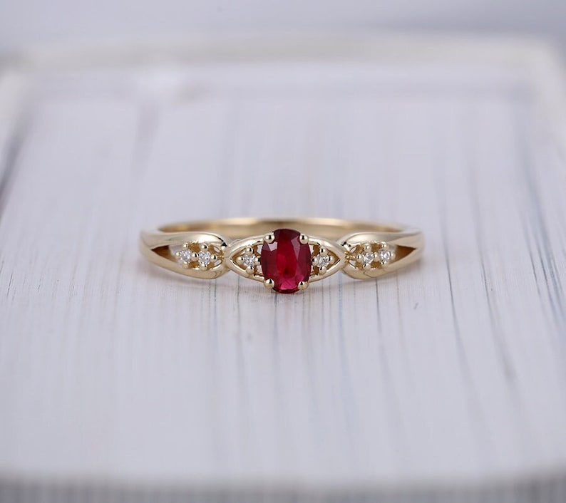 Ruby Engagement Ring Vintage 14k Yellow Gold Ring Oval Cut | Etsy