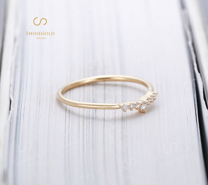 Curved Diamond Wedding Band Yellow Gold Wedding Band Unique Etsy