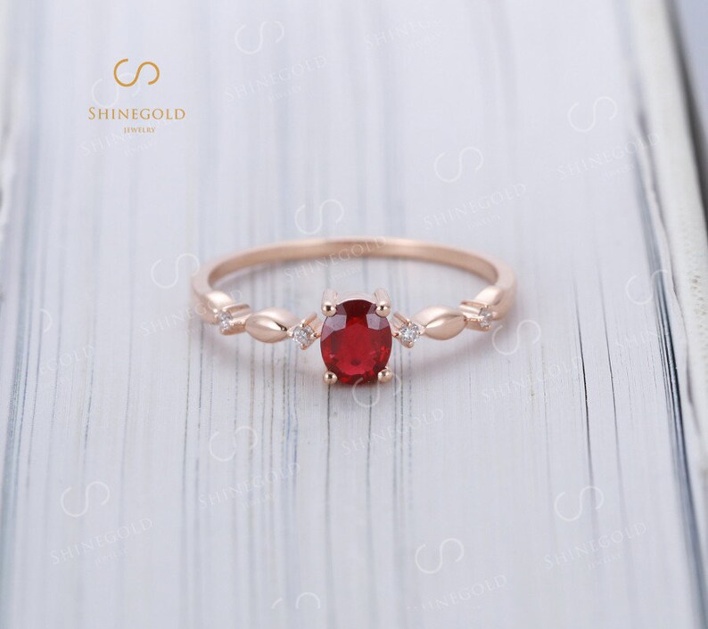 Ruby Engagement Ring 14k Rose Gold Diamond Wedding Oval Cut Etsy