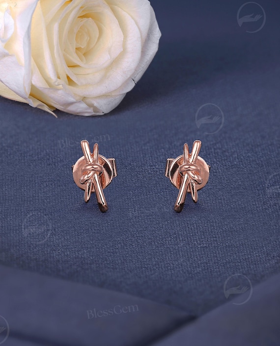 Unique Love Knot Earring Studs,Rose Gold Earrings,Minimalist Knot Earrings,Sterling Silver Earring,Women Simple Stud Earrings,Gift For Her
