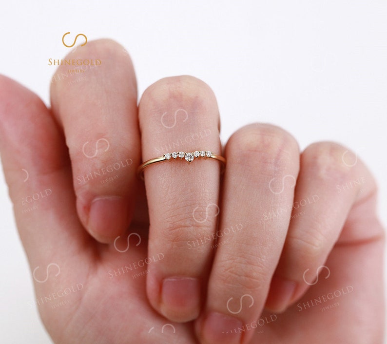 Curved Diamond Wedding Band Yellow Gold Wedding Band Unique Etsy