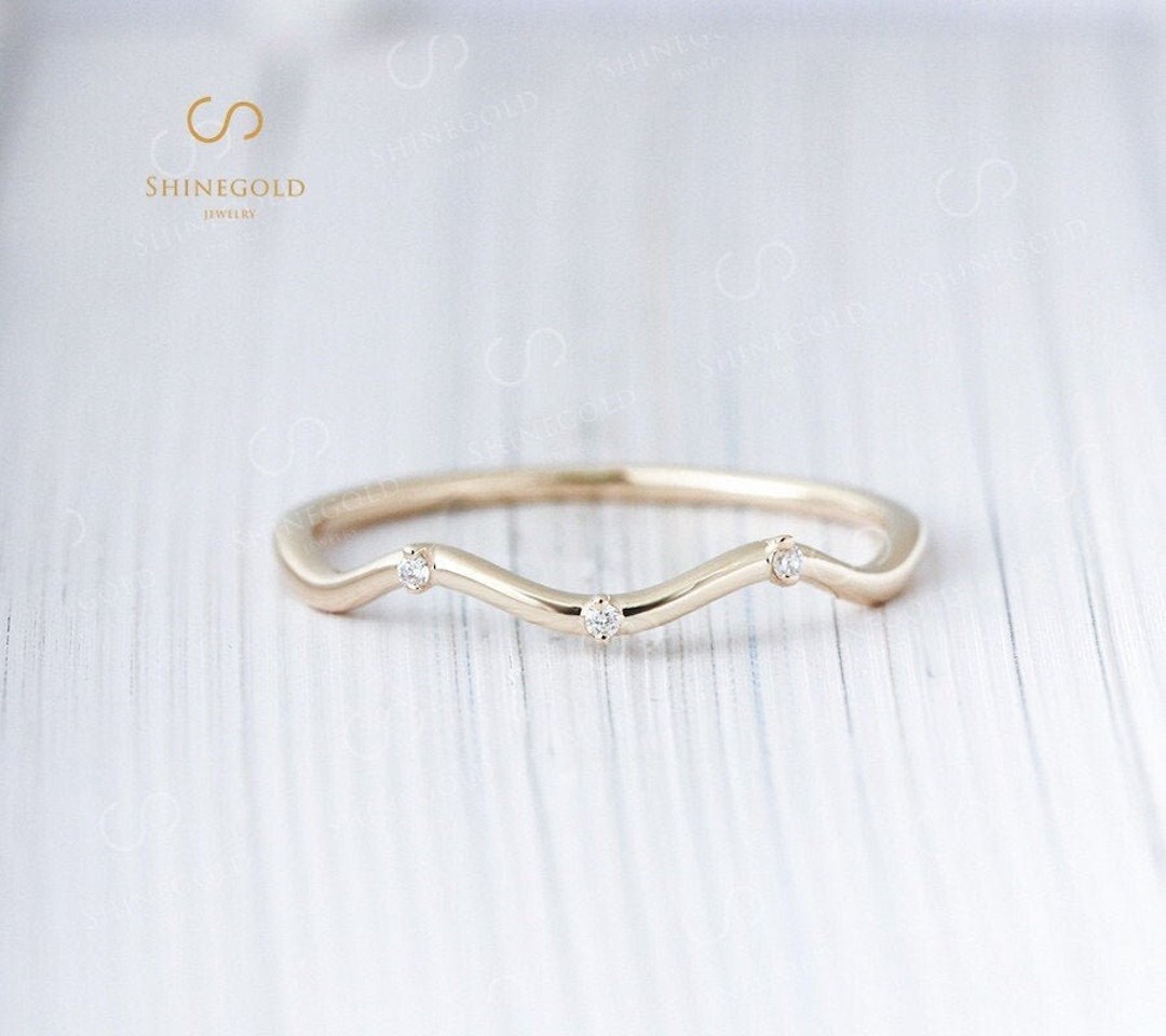 Unique White Gold Curved Wedding Band Diamond Band Delicate - Etsy