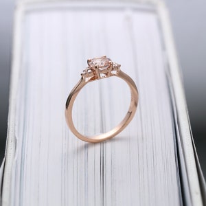 Vintage Morganite Engagement Ring, Dainty Marquise Cut Wedding Ring, Art deco Rose Gold Diamond Bridal Ring, Promise Anniversary Ring image 5