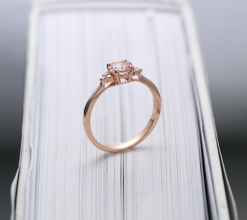 Vintage Morganite Engagement Ring, Dainty Marquise Cut Wedding Ring, Art deco Rose Gold Diamond Bridal Ring, Promise Anniversary Ring image 5