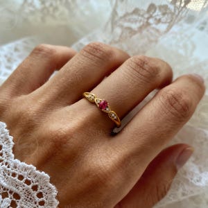 Dainty Ruby Engagement Ring by Blessgem • Yellow Gold • Vintage Style ...