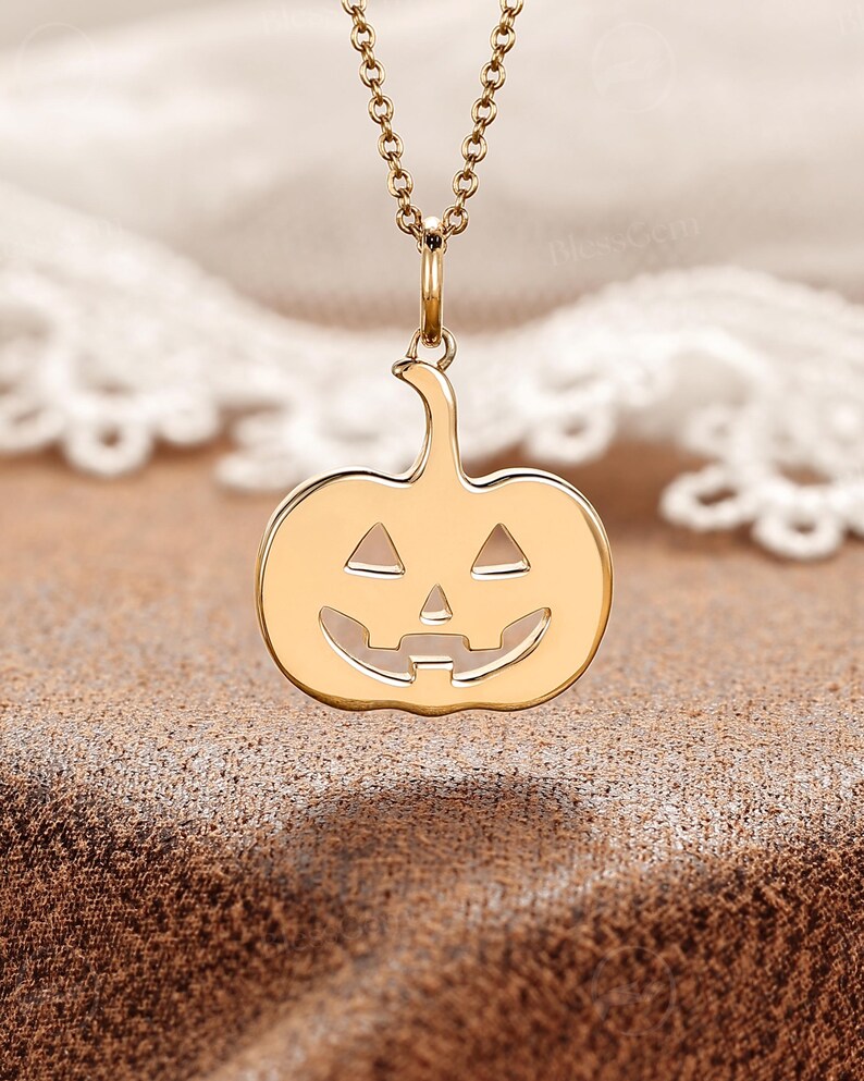 Collar de calabaza de Halloween de BlessGem • Oro rosa • Joyería navideña • Regalo para ella imagen 7