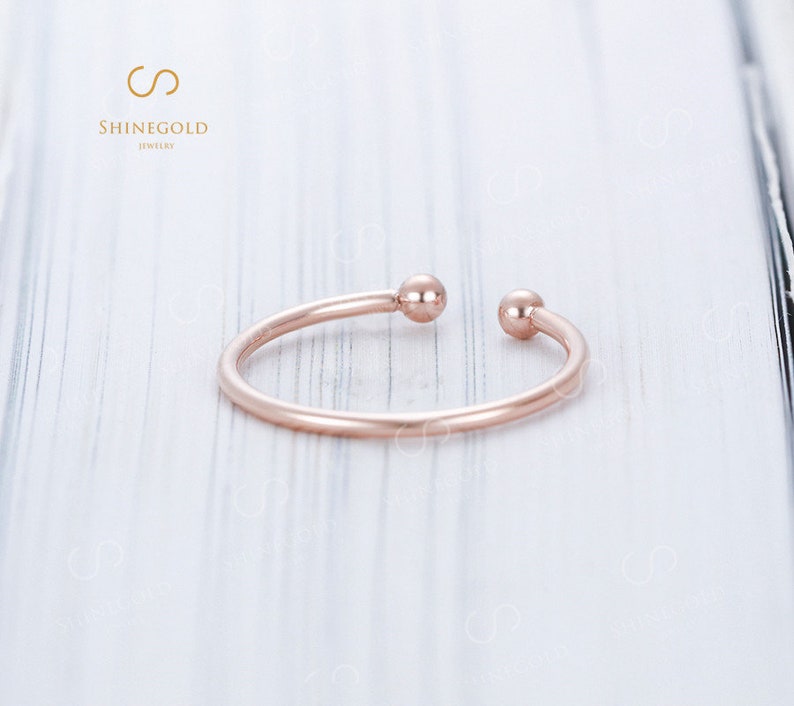 Bead wedding band Rose gold ring Dainty filled ring Open ring Adjustable ring Wire ring Smooth stacking ring set Christmas gift Stackable