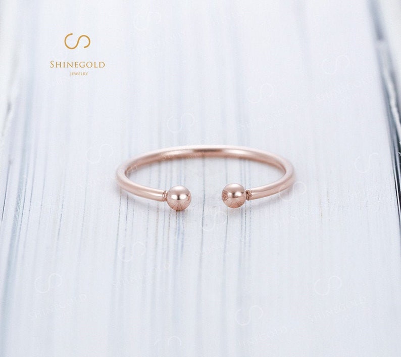 Bead wedding band Rose gold ring Dainty filled ring Open ring Adjustable ring Wire ring Smooth stacking ring set Christmas gift Stackable