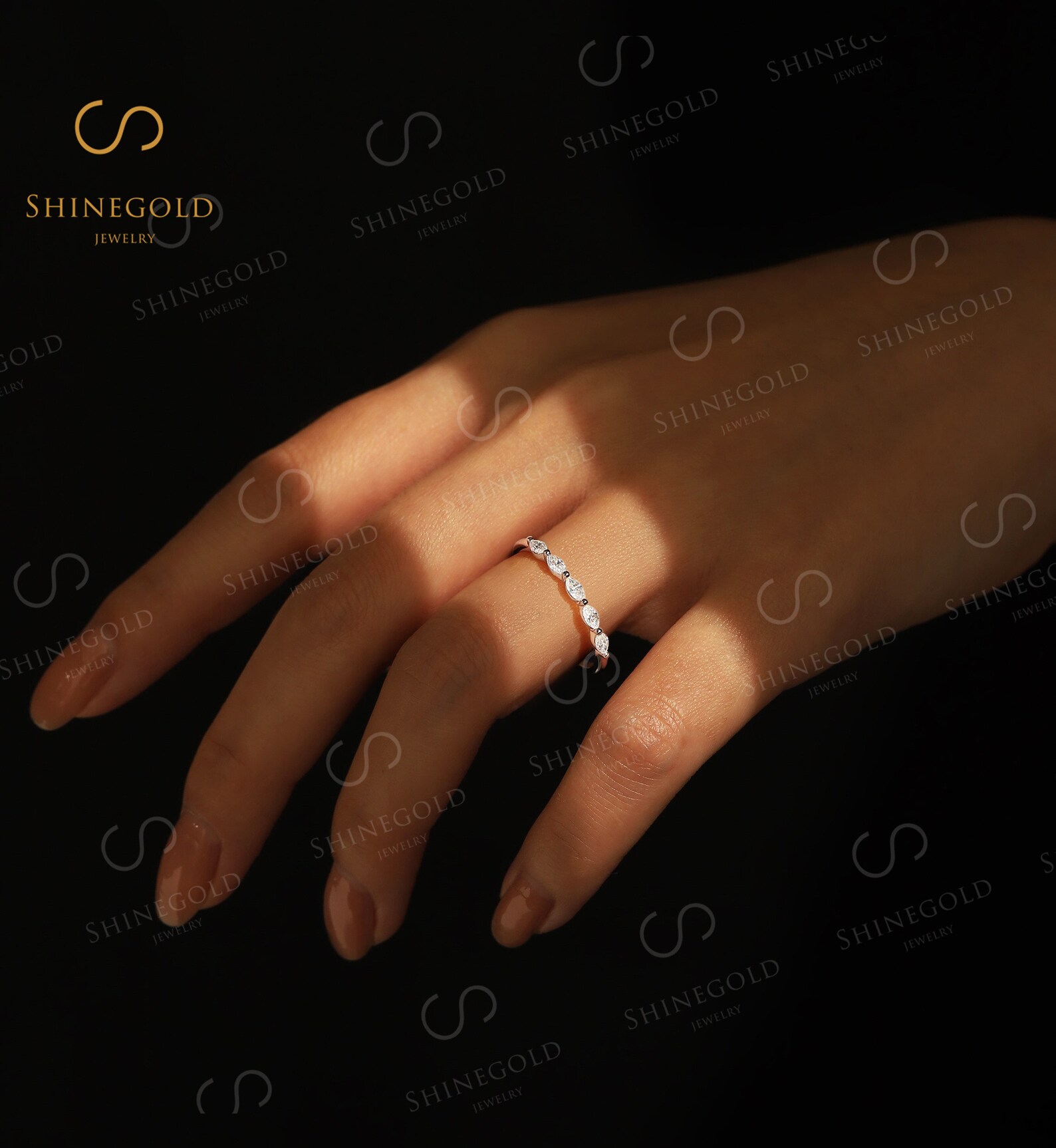 Art Deco Rose Gold Wedding Band Unique Marquise Cut Moissanite Etsy