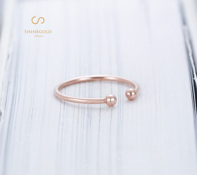 Bead wedding band Rose gold ring Dainty filled ring Open ring Adjustable ring Wire ring Smooth stacking ring set Christmas gift Stackable