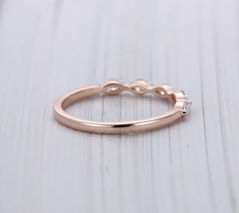 Art Deco Rose Gold Wedding Band Unique Marquise Cut Moissanite Etsy