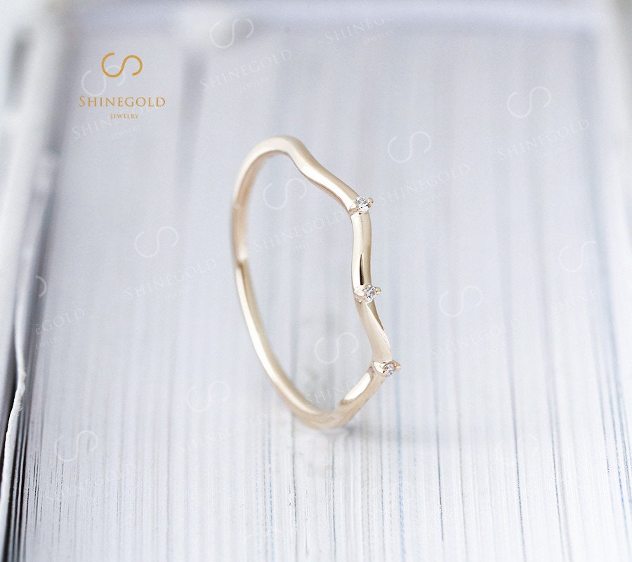 Unique White Gold Curved Wedding Band Diamond Band Delicate - Etsy