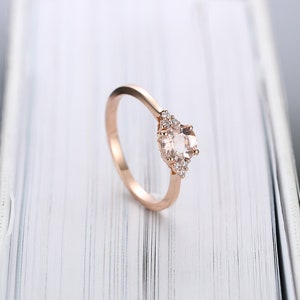 Vintage Morganite Engagement Ring, Dainty Marquise Cut Wedding Ring, Art deco Rose Gold Diamond Bridal Ring, Promise Anniversary Ring image 6