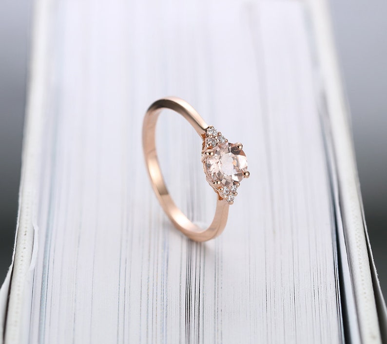 Vintage Morganite Engagement Ring, Dainty Marquise Cut Wedding Ring, Art deco Rose Gold Diamond Bridal Ring, Promise Anniversary Ring image 6