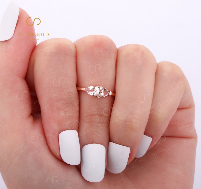 Pink Engagement Ring Vintage Rose Gold Wedding Ring Etsy