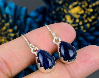 Precious Sodalite Earrings, Gemstone Earrings, Blue Drop & Dangle Earrings, 925 Sterling Silver Jewelry, Wedding Gift, Earrings For Sister