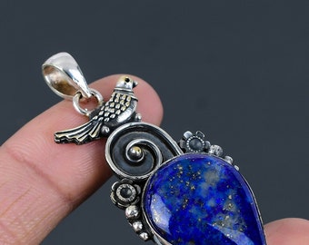 Colgante de pájaro lapislázuli 100% natural, colgante de piedra preciosa, colgante azul, joyería de plata de ley 925, regalo de bodas, colgante para mejor amigo