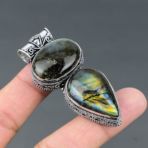 Antique Natural Labradorite Vintage Pendant, Gemstone Pendant, Blue Pendant, 925 Sterling Silver Jewelry, Wedding Gift, Pendant For Wife