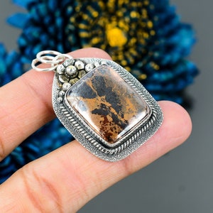 Valuable Copper Turquoise Flower Pendant, Gemstone Pendant, Brown Pendant, 925 Sterling Silver Jewelry, Anniversary Gift, Pendant For Wife