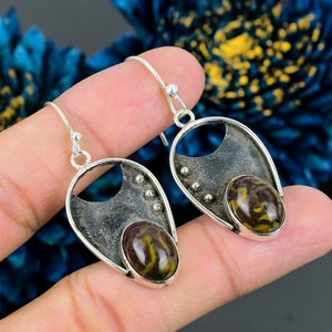 Rare Rhyolite Earrings, Gemstone Earrings, Brown Drop & Dangle Earrings, 925 Sterling Silver Jewelry, Anniversary Gift, Earrings For Mother