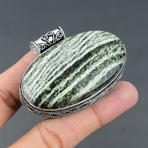 Rare Green Swiss Opal Vintage Pendant, Gemstone Pendant, Green Pendant, 925 Sterling Silver Jewelry, Anniversary Gift, Pendant For Mother