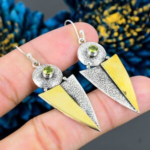 Handmade Peridot Earrings: Sterling Silver Dangle Drop Jewelry