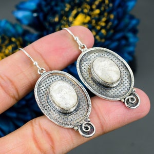 Seltene fossile Korallen Ohrringe, Edelstein Ohrringe, Weiße Tropfen & Baumeln Ohrringe, 925 Sterling Silber Schmuck, Geburtstagsgeschenk, Ohrringe für Mutter
