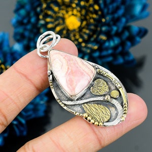 Elegant Rhodochrosite Pendant, 18K Gold Plated Gemstone Pendant, Pink Pendant, 925 Sterling Silver Jewelry, Wedding Gift, Pendant For Love