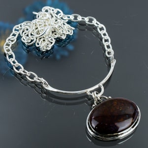 Dinosaur Bone Necklace: Oval Sterling Silver Pendant, Adjustable Chain