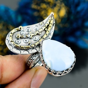 Sparkling Owyhee Blue Opal Ring, 18K Gold Plated Gemstone Ring, Blue Promise Adjustable Ring, 925 Sterling Silver Jewelry, Engagement Gift