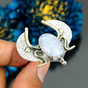 Handmade Blue Lace Agate Ring: Adjustable 925 Sterling Silver Jewelry