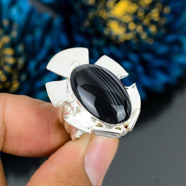 Elegant Sardonyx Ring Size 6, Gemstone Ring, Black Statement Ring, 925 Sterling Silver Jewelry, Engagement Gift, Ring For Love