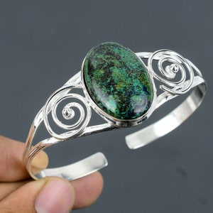 Bracciale rigido Shattuckite con pietre preziose originali, bracciale rigido in argento sterling 925, bracciale rigido regolabile, regalo per la mamma, gioielli eleganti fatti a mano