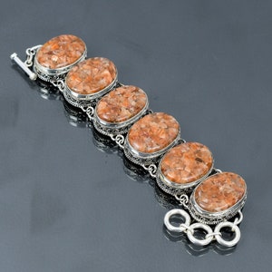 Sunstone Bracelet 925 Sterling Silver Bracelet Vintage Designer Jewelry Handmade Gemstone Bracelet Adjustable Chain Bracelet Gift For Bridal