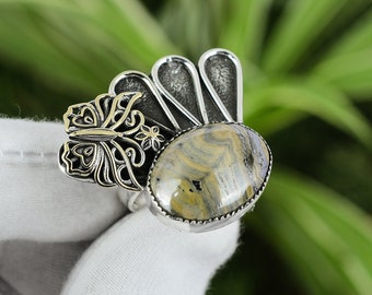 Schalenblende Ring 925 Sterling Silver Ring Adjustable Ring 18K Gold Plated Handmade Boho Jewelry Gemstone Unique Ring Butterfly Ring