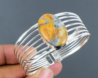 Brazalete de jaspe maliganio: Brazalete ajustable hecho a mano en plata de ley 925