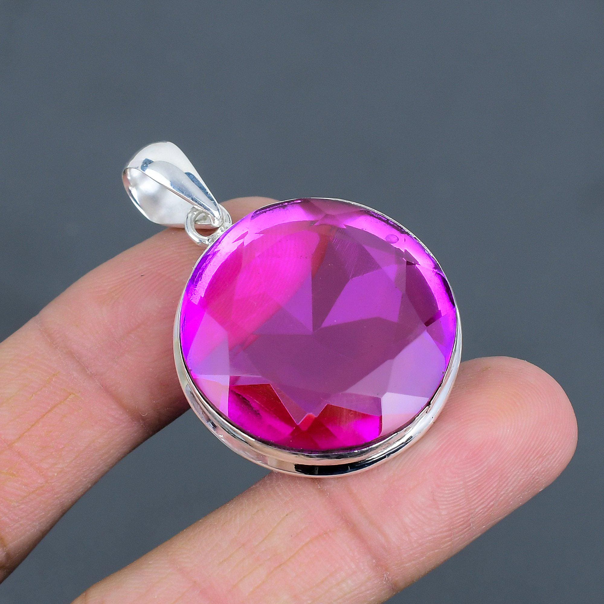 ファセット加工のピンクトルマリンペンダント：ハンドメイド925