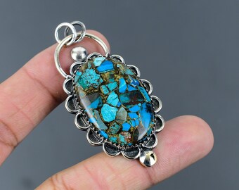Chrysocolla Copper Pendant: Handmade 925 Sterling Silver Gemstone Jewelry