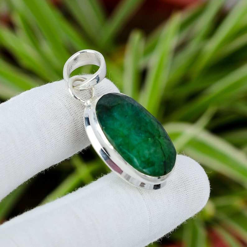 Faceted Zambian Emerald Pendant 925 Sterling Silver Pendant Real Gemstone Pendant Handmade Pendant Gift For Bridal Beautiful Emerald Jewelry