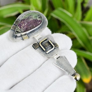 Handmade Ruby Zoisite Rough Pendant: Sterling Silver 18K Gold Plated