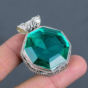 Faceted Chrome Diopside Pendant: Vintage 925 Sterling Silver, Handmade