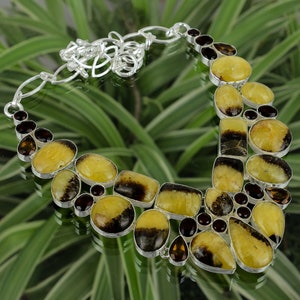 Handmade Septarian, Garnet & Citrine Sterling Silver Necklace