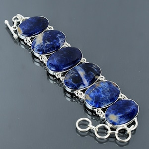 Handmade Sodalite 925 Sterling Silver Bracelet - Adjustable Chain