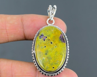 Handmade Sterling Silver Stichtite Pendant: Oval Gemstone, Healing Chakra Jewelry