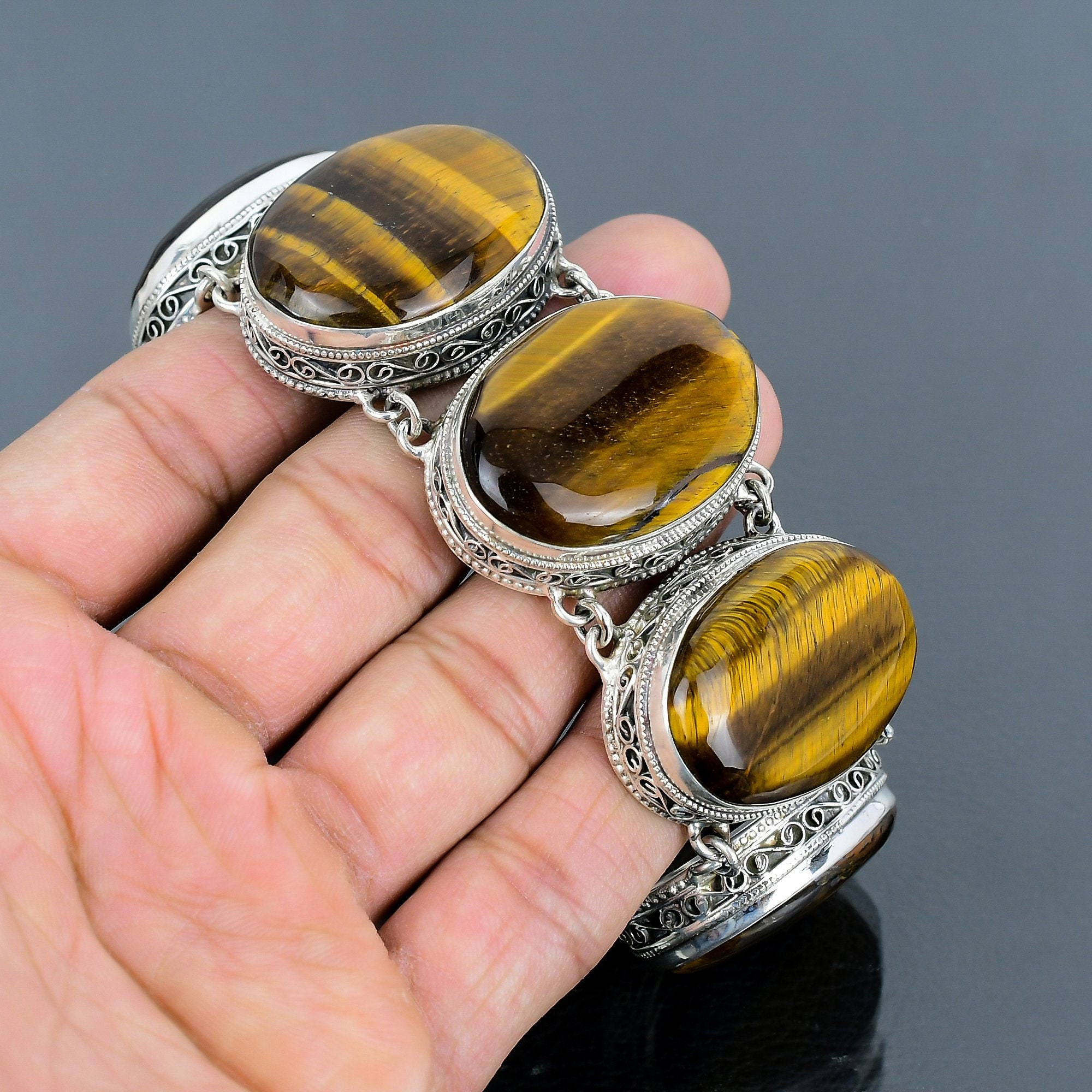 Tiger's Eye Bracelet 925 Sterling Silver Bracelet Vintage Tiger's Eye Bracelet 925 Sterling Silver Bracelet Vintage
