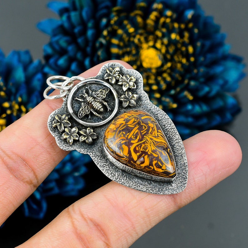 Exquisite Mariam Jasper Honey Bee Pendant 18K Gold Plated Etsy